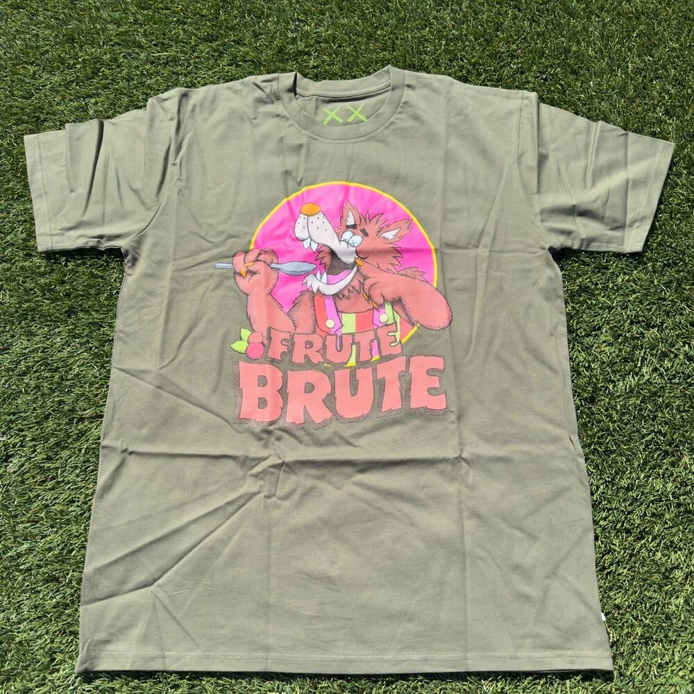 Kaws Men's Green and Pink T-shirt